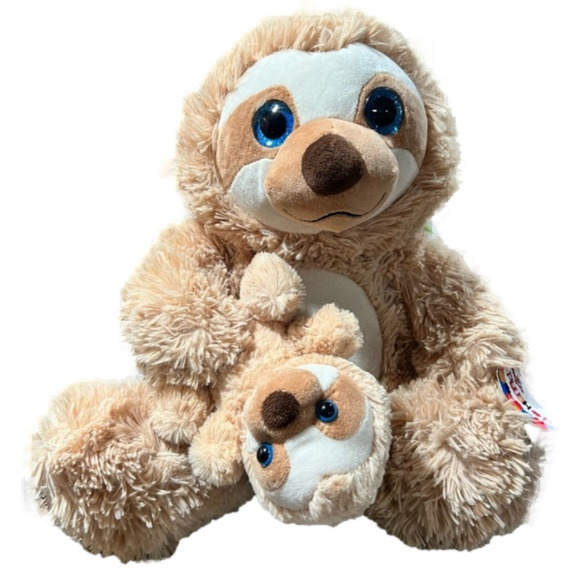 Plush Toy Factory 15" Sloth Momma and Baby Stuffed Soft Huggable Blue Eyes NWT - Picture 1 of 12